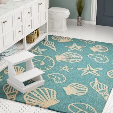 Beachcrest Home Monticello Cardita Shells Hand-Woven Turquoise Indoor/Outdoor Area Rug SEHO2693